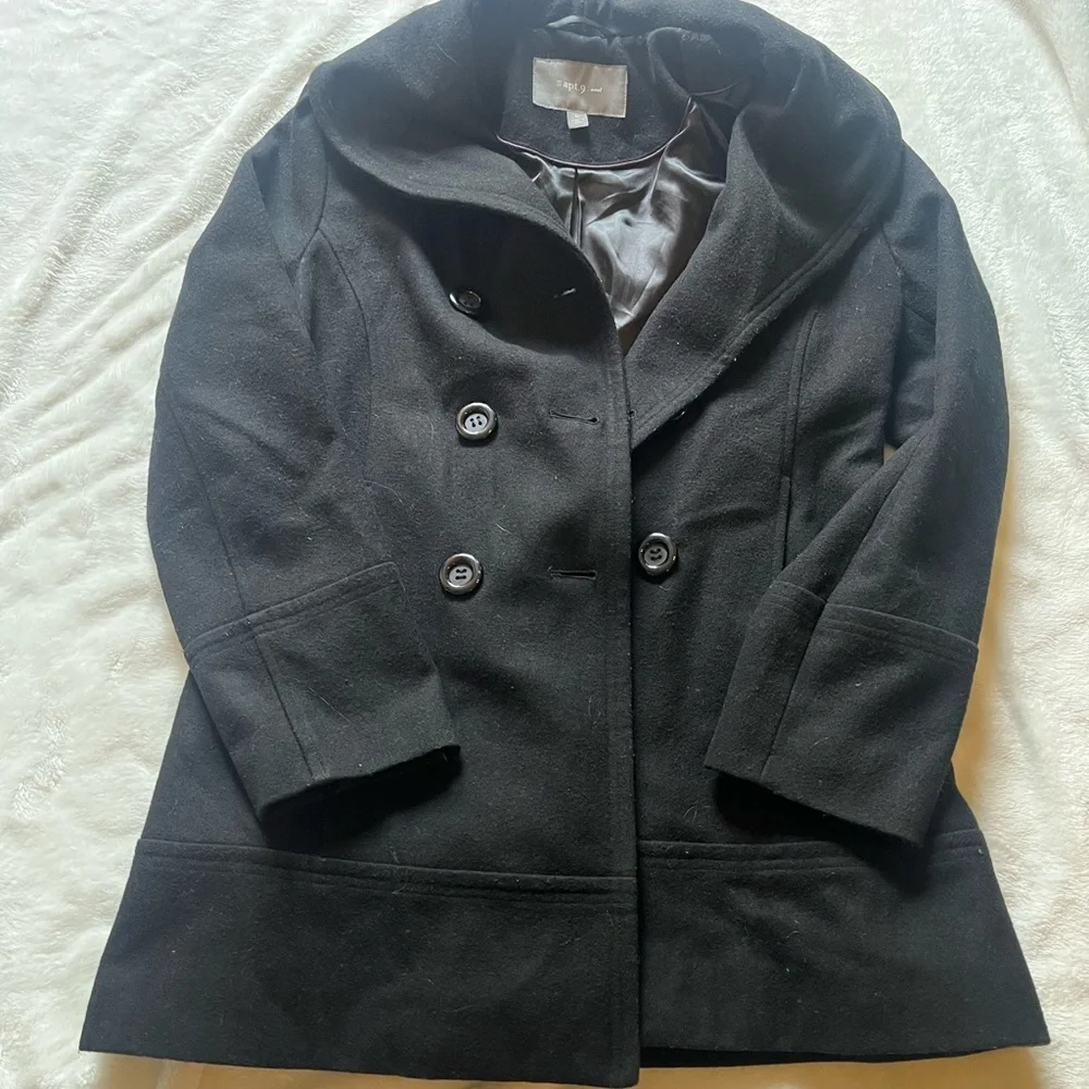 Apt 9 Peacoat Womans Medium - Wool Black - Shawl Collars Thick Warm Cozy - Picture 5 of 8